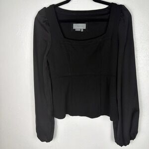Anthropologie Black‎ Square Neck Blouse Easy Wear Size Small Balloon Sleeve